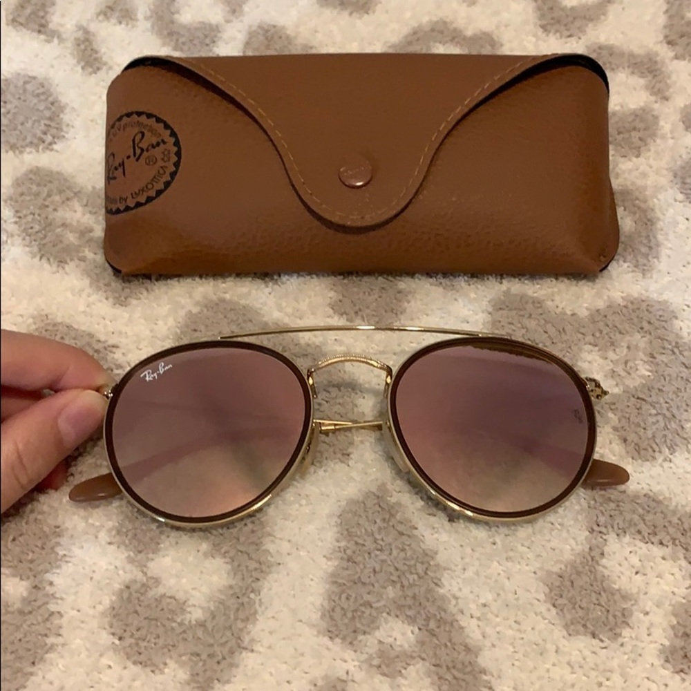 Ray Ban Round Double Bridge Flash Rose Gold